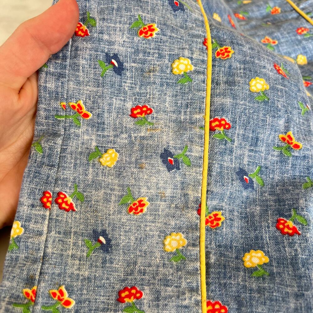 Vintage Baby Blue Chambray Colorful Floral Pants / 18 - 24 Months - Picture 3 of 6